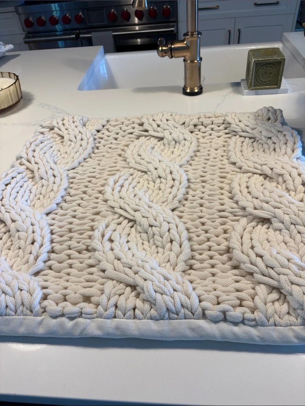 Pottery Barn Chunky Hand-Knit Cable Accent Pillow - Ivory